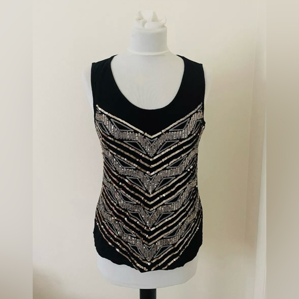 Apricot Sequins and Beads Women Top Size M  Sleeveless Party Top Glamour Disco